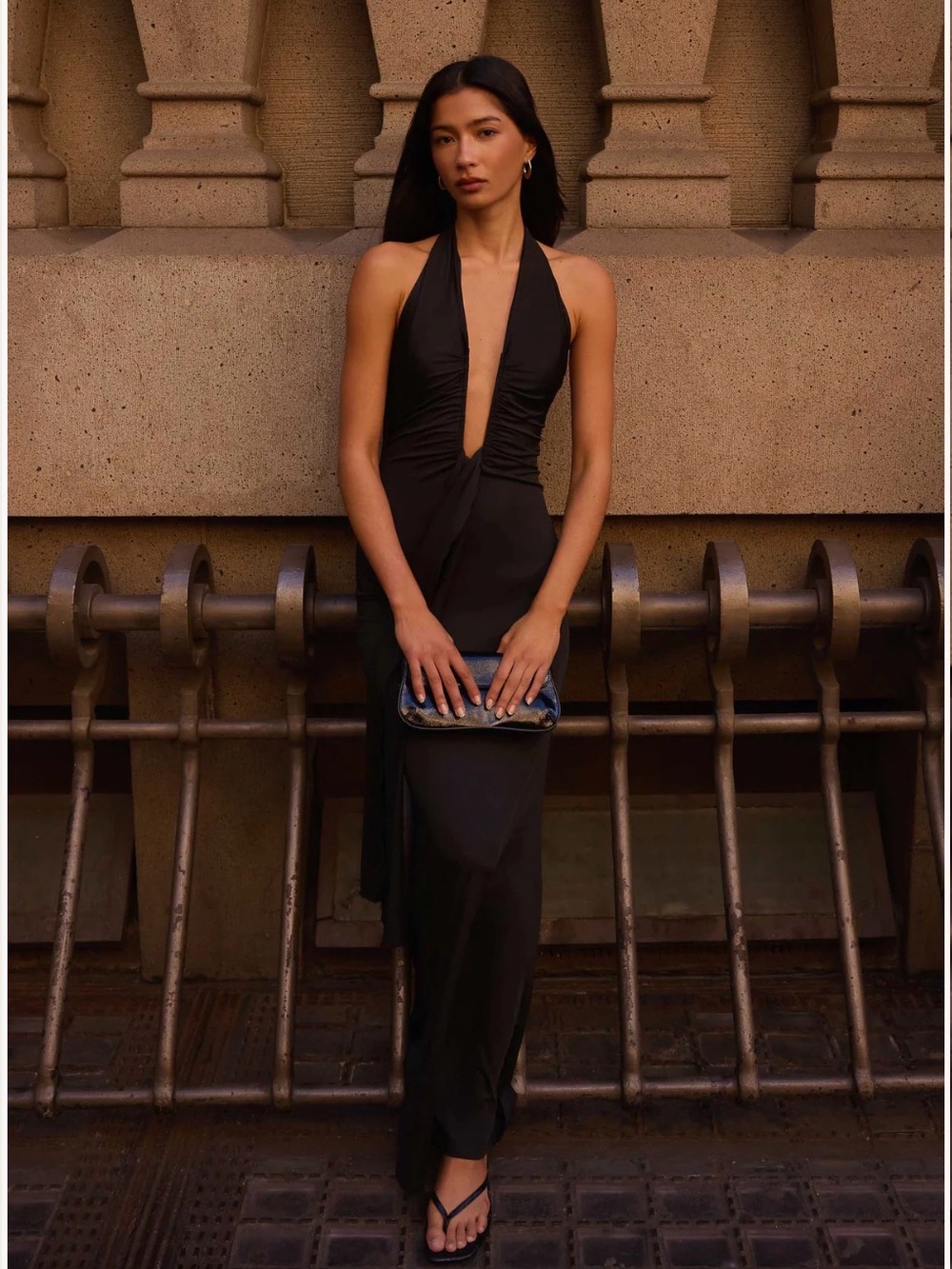 Peppermayo Black Halter Plunge Maxi Dress